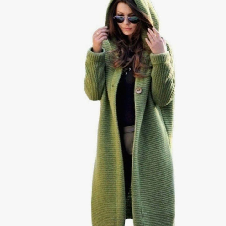 Women's Hooded Oversized Knit Cardigan Long Line Button Front
