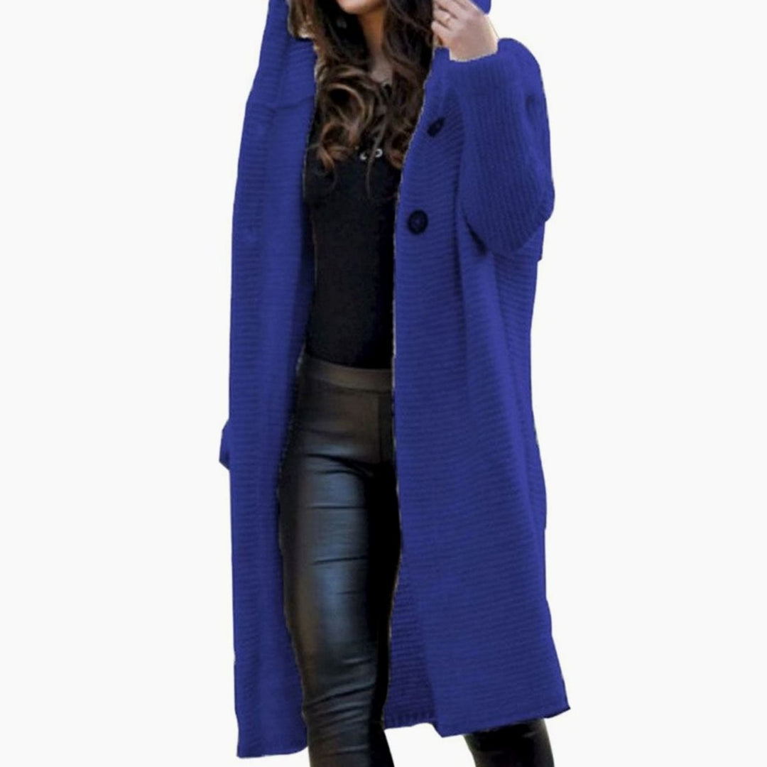 Women's Hooded Oversized Knit Cardigan Long Line Button Front