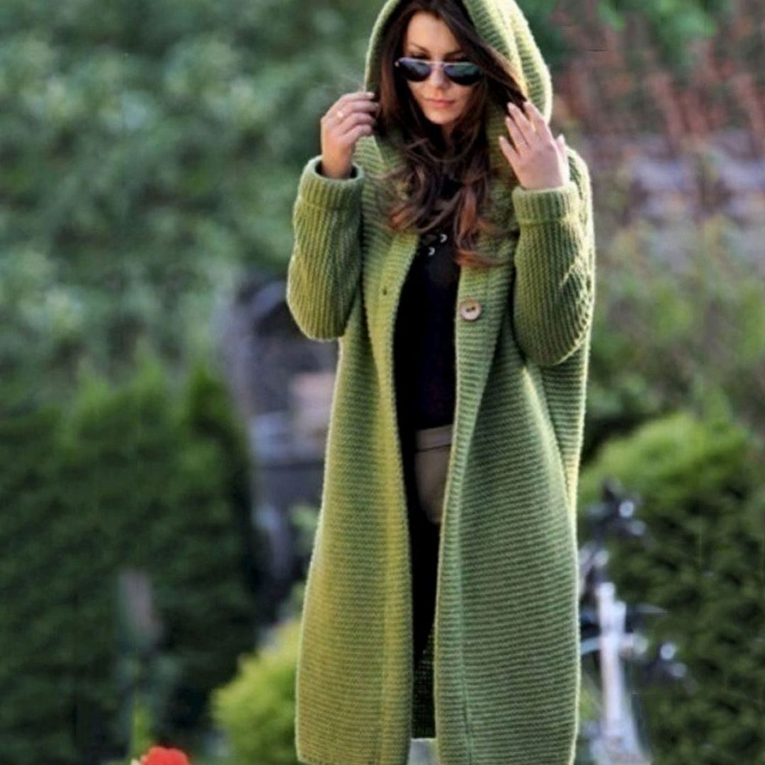 Women's Hooded Oversized Knit Cardigan Long Line Button Front