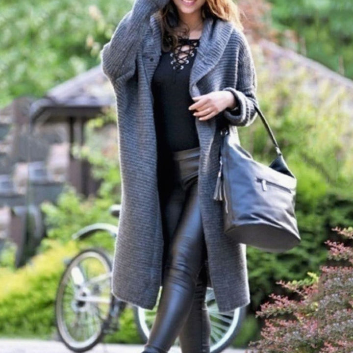 Women's Hooded Oversized Knit Cardigan Long Line Button Front