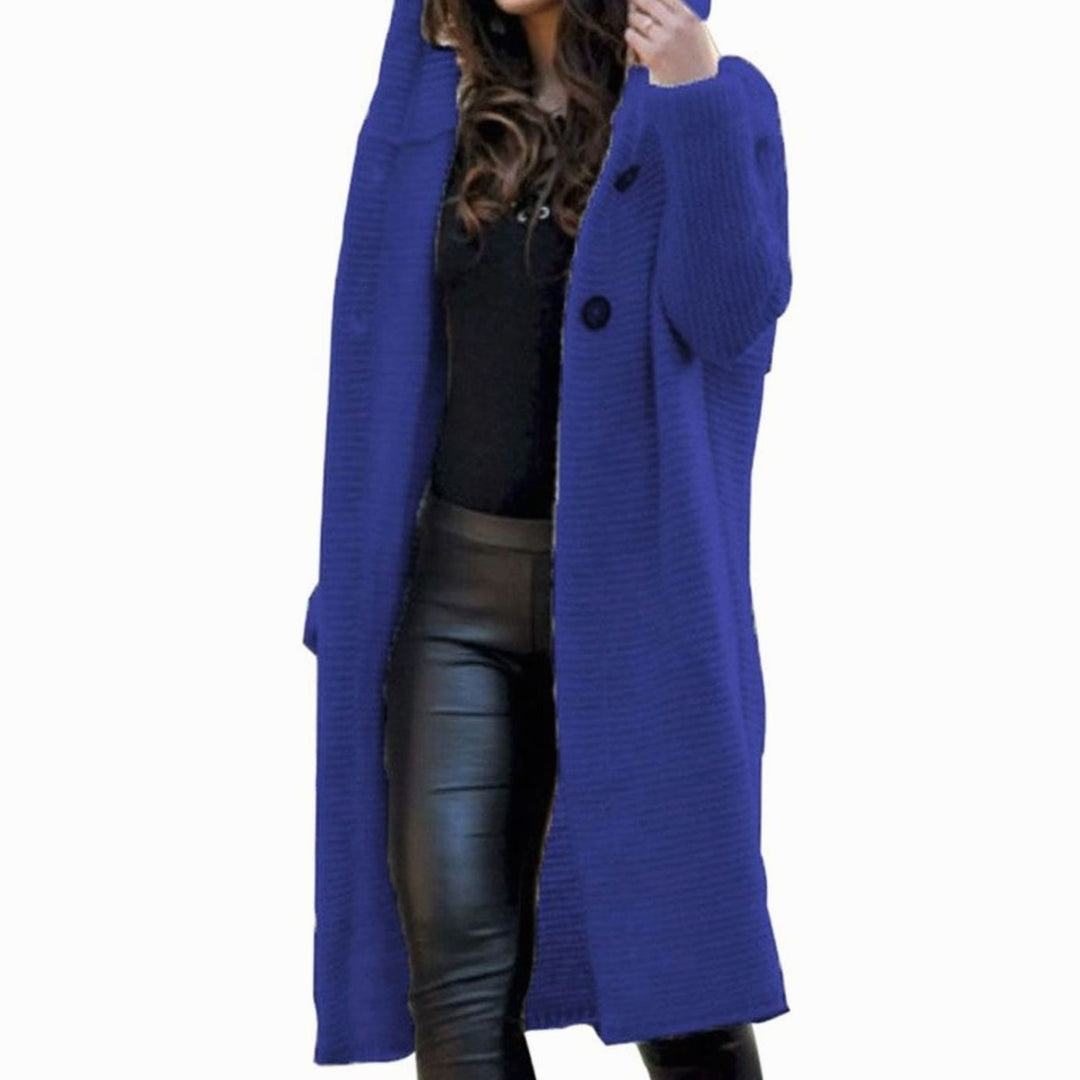 Women's Hooded Oversized Knit Cardigan Long Line Button Front