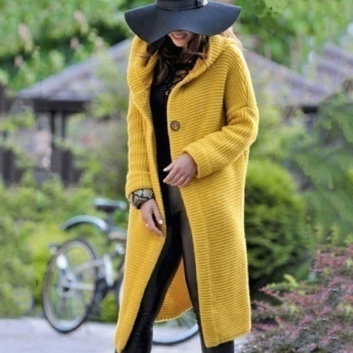 Women's Hooded Oversized Knit Cardigan Long Line Button Front