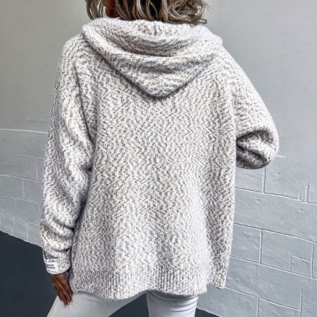 Women's Hooded Oversized Knit Cardigan Long Sleeve Zip-Up Jumper