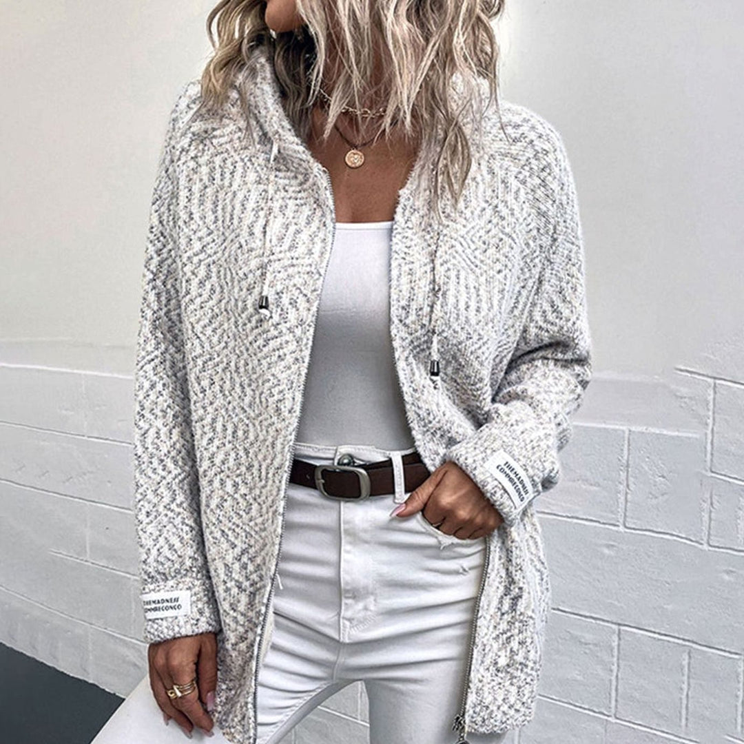 Women's Hooded Oversized Knit Cardigan Long Sleeve Zip-Up Jumper