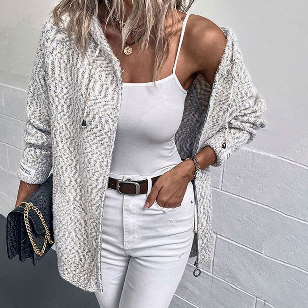 Women's Hooded Oversized Knit Cardigan Long Sleeve Zip-Up Jumper
