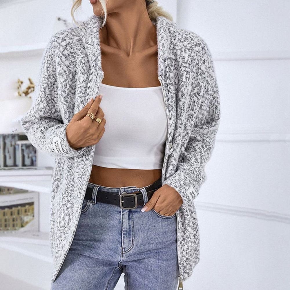 Women's Hooded Oversized Knit Cardigan Long Sleeve Zip-Up Jumper