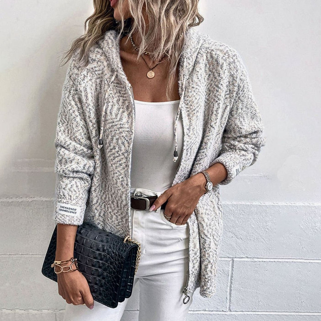 Women's Hooded Oversized Knit Cardigan Long Sleeve Zip-Up Jumper