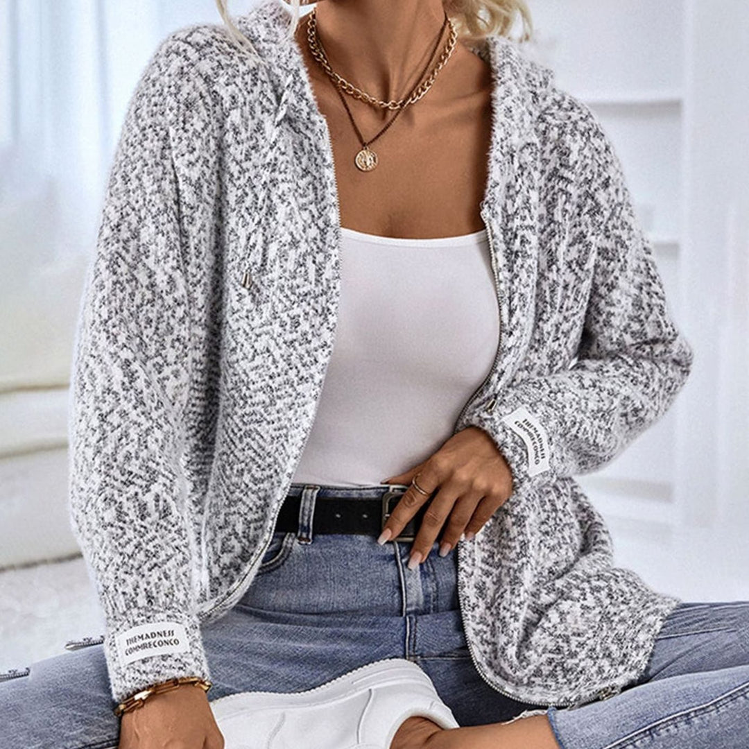 Women's Hooded Oversized Knit Cardigan Long Sleeve Zip-Up Jumper