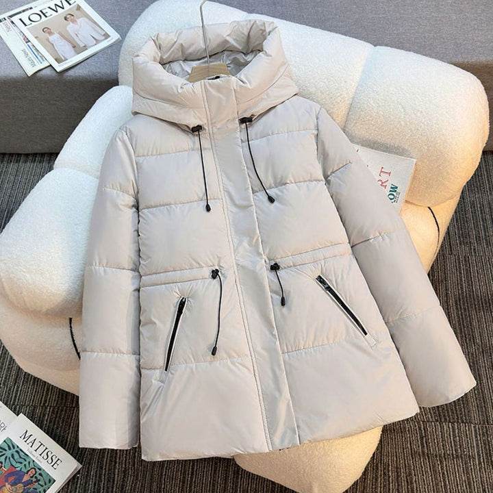 Women's Hooded Quilted Drawstring Puffer Jacket - Off-White