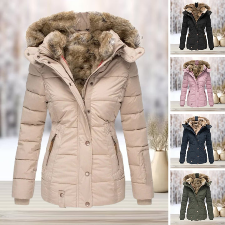 Women's Hooded Quilted Faux Fur Coat Fitted Puffer Jacket