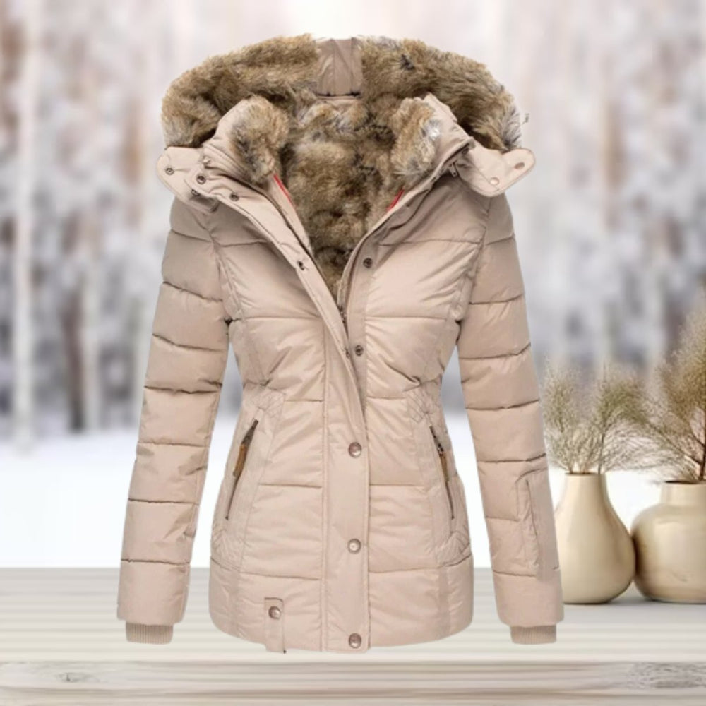 Women's Hooded Quilted Faux Fur Coat Fitted Puffer Jacket