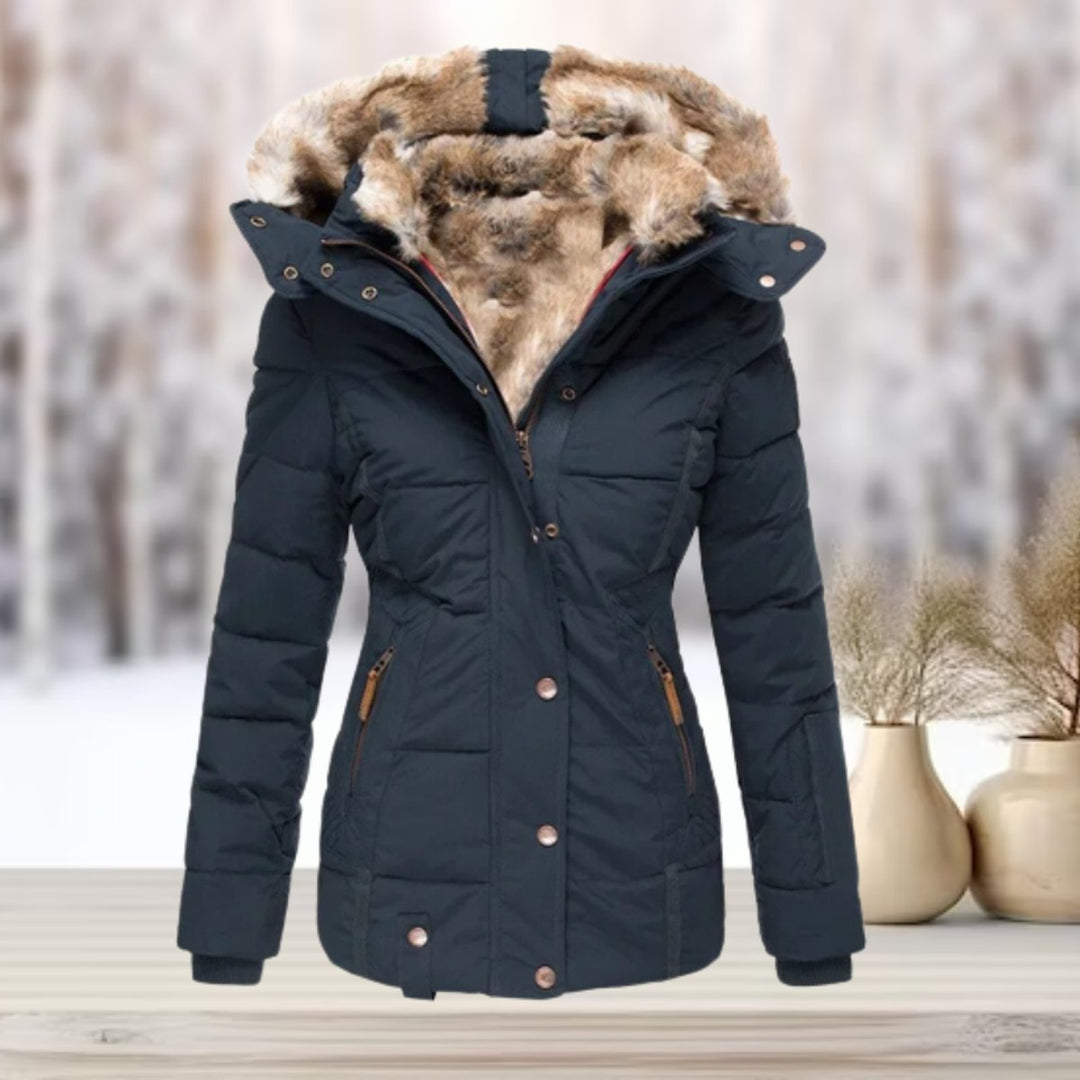 Women's Hooded Quilted Faux Fur Coat Fitted Puffer Jacket