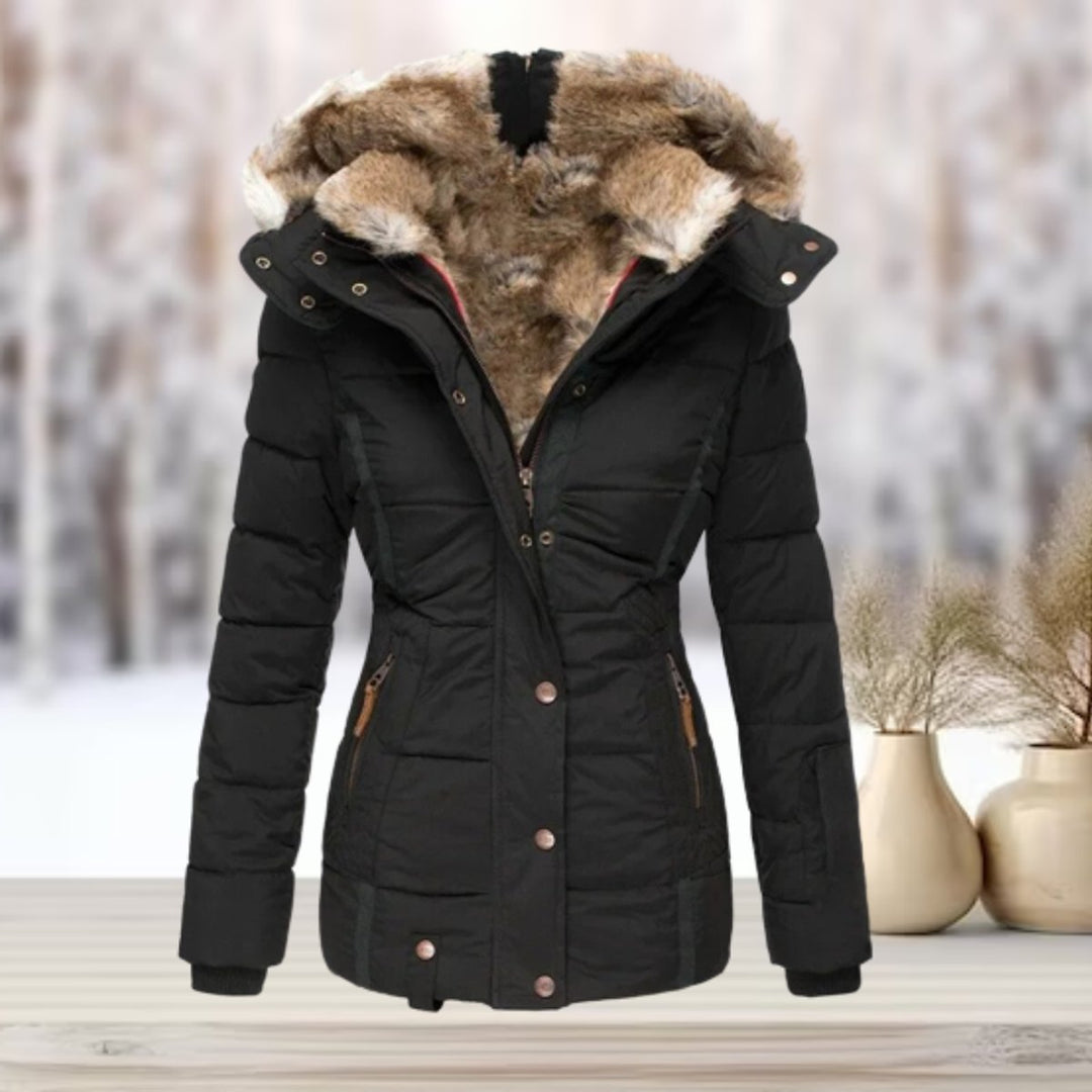Women's Hooded Quilted Faux Fur Coat Fitted Puffer Jacket