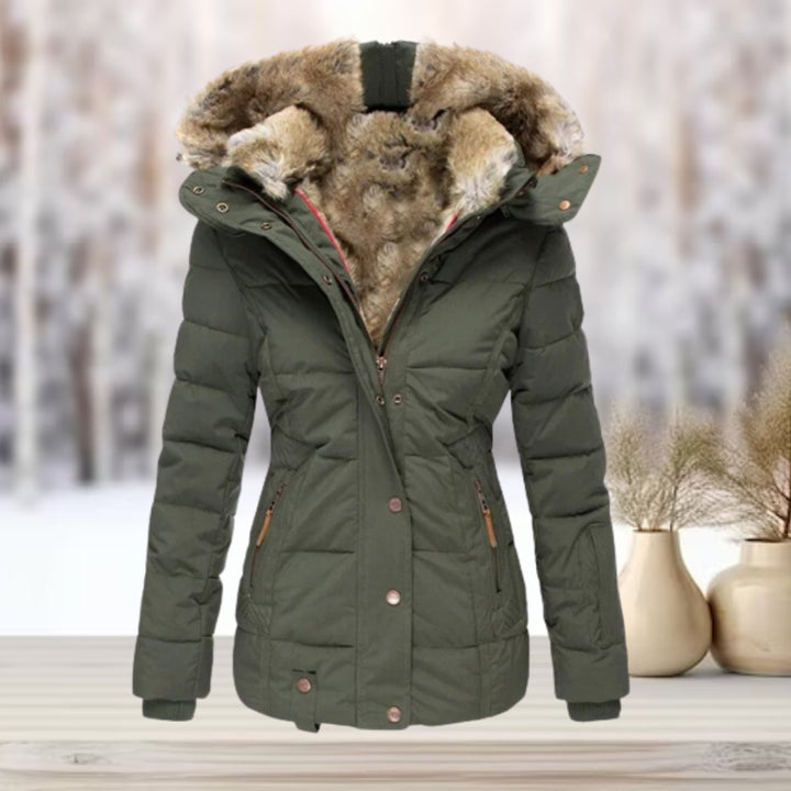 Women's Hooded Quilted Faux Fur Coat Fitted Puffer Jacket
