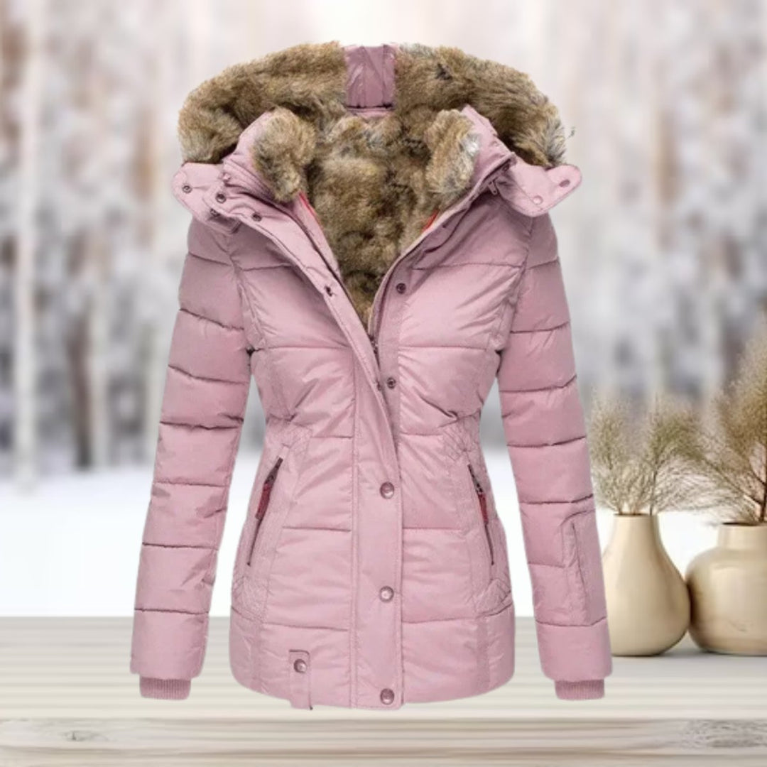 Women's Hooded Quilted Faux Fur Coat Fitted Puffer Jacket