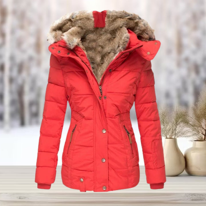 Women's Hooded Quilted Faux Fur Coat Fitted Puffer Jacket