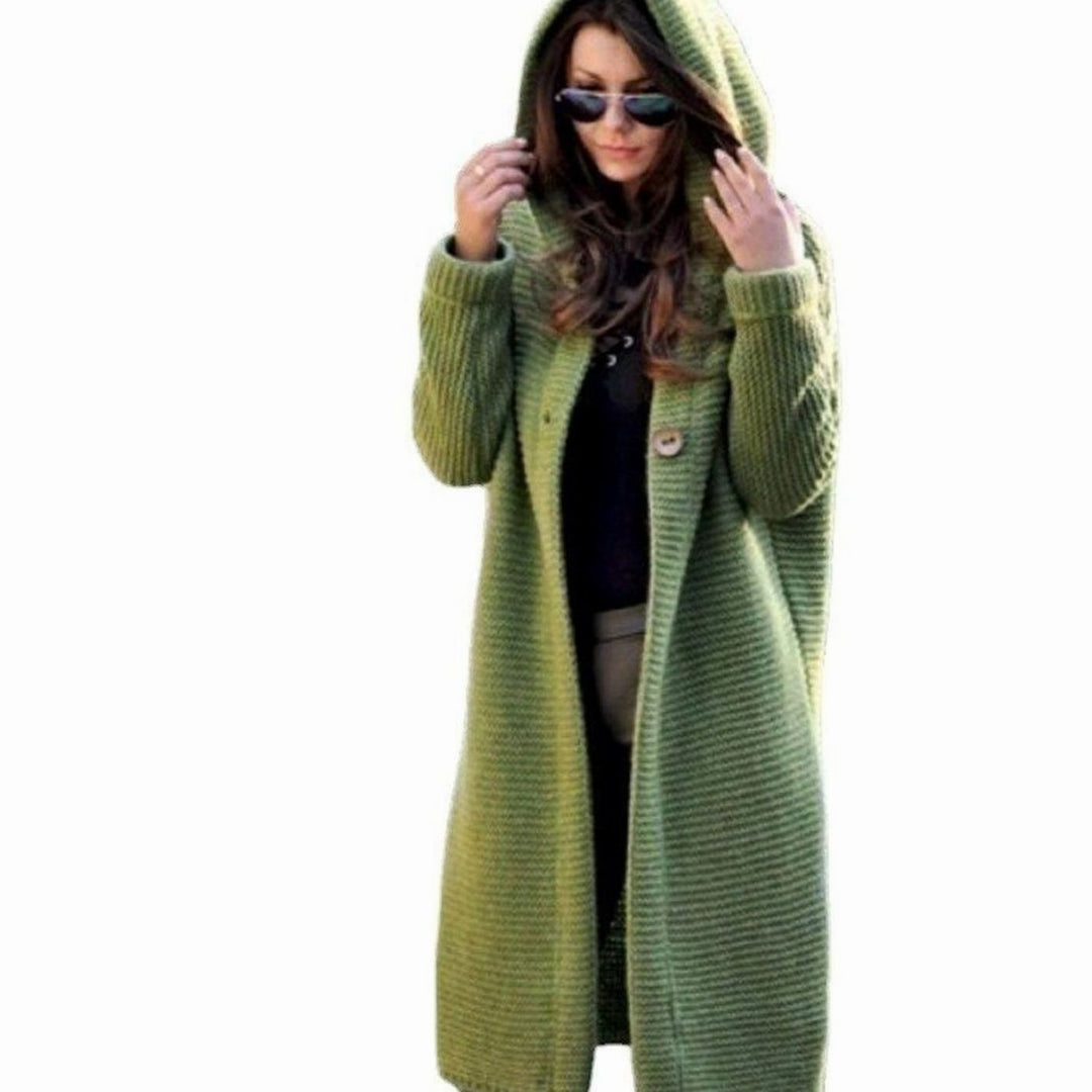 Women's Hooded Ribbed-Knit Open-Front Maxi Cardigan
