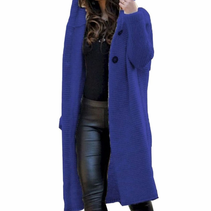 Women's Hooded Ribbed-Knit Open-Front Maxi Cardigan