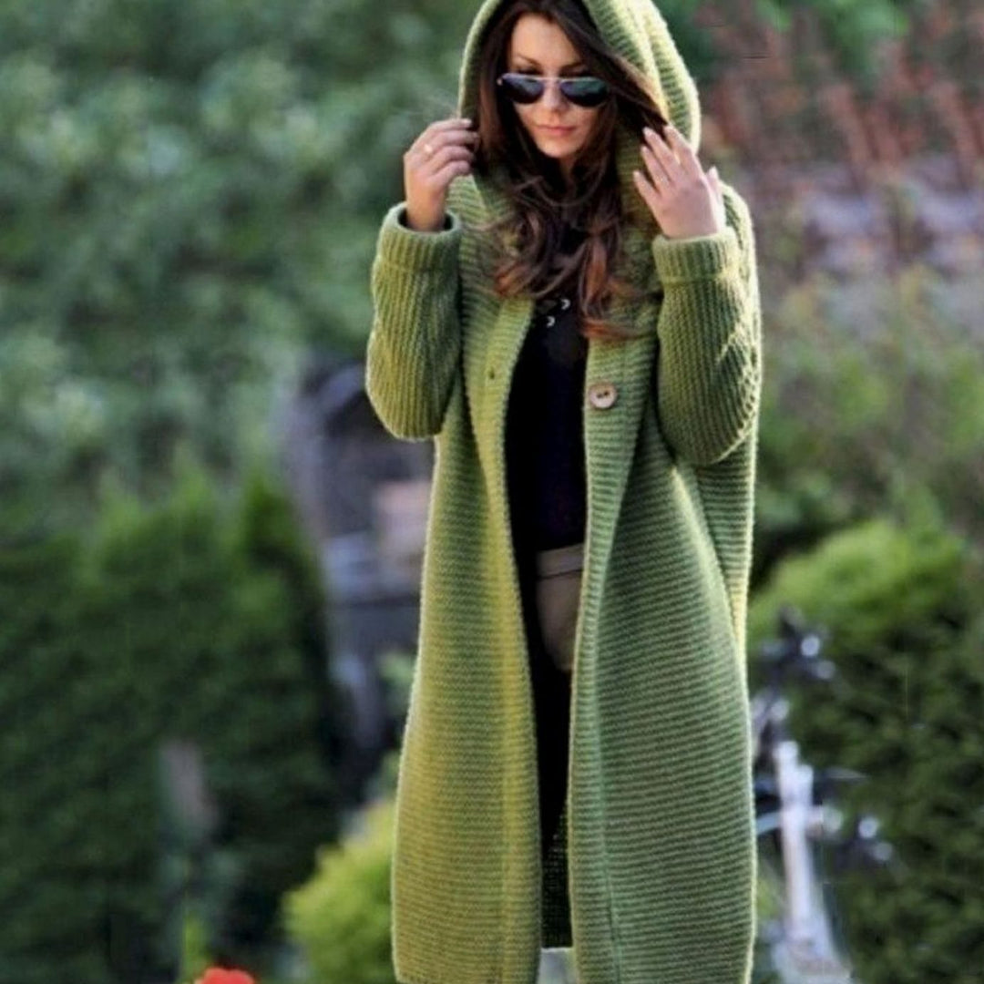 Women's Hooded Ribbed-Knit Open-Front Maxi Cardigan - Green