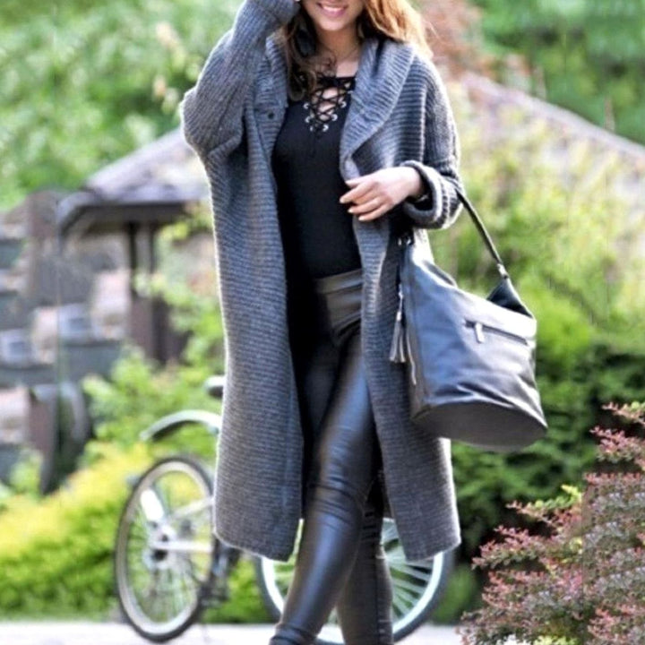 Women's Hooded Ribbed-Knit Open-Front Maxi Cardigan - Grey