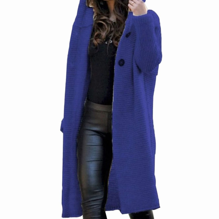 Women's Hooded Ribbed-Knit Open-Front Maxi Cardigan - Dark Blue