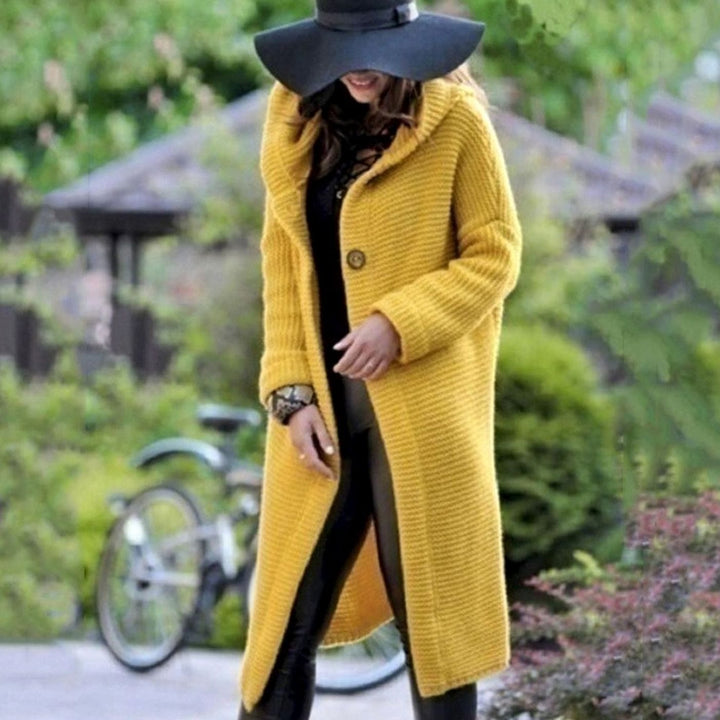 Women's Hooded Ribbed-Knit Open-Front Maxi Cardigan - Yellow