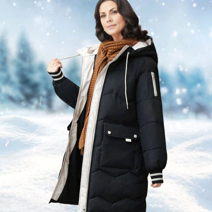 Women's Insulated Hooded Padded Mid-Length Winter Coat - Black