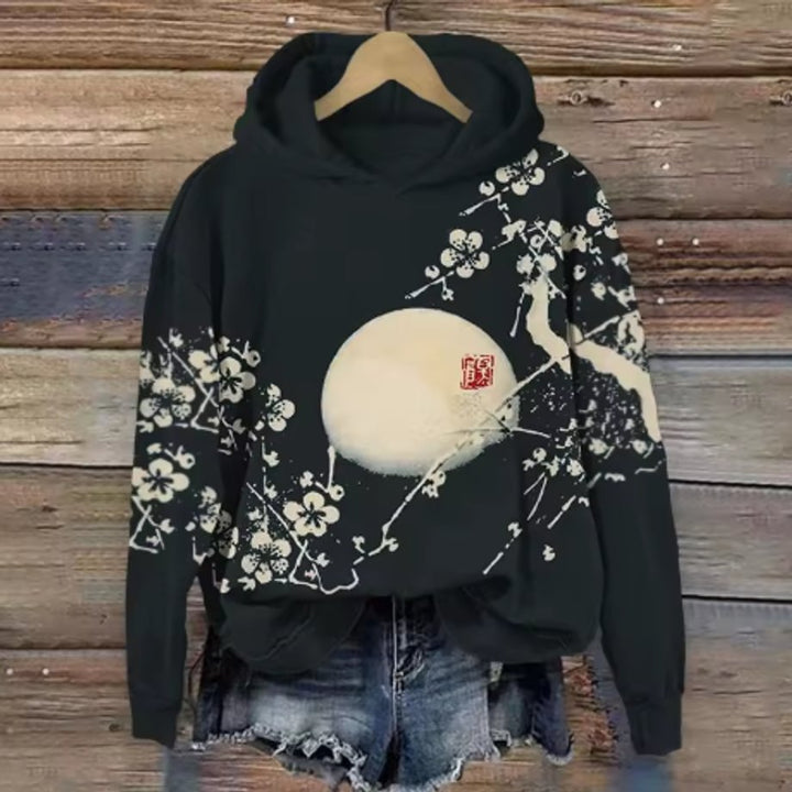 Women's Japanese Print Hooded Knitted Sweater Oversized Pullover