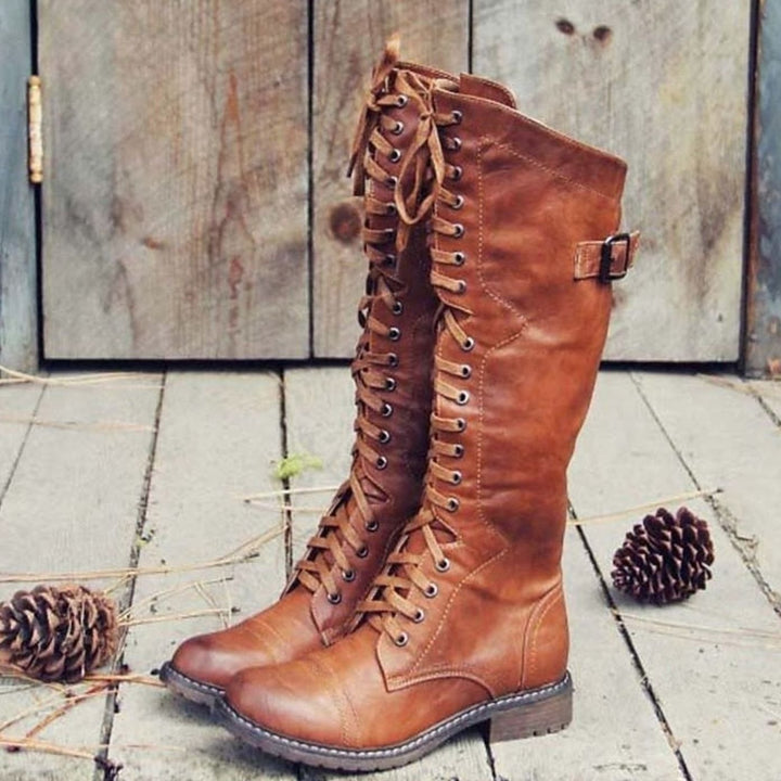 Women's Knee-High Lace-Up Riding Boots Block Heel