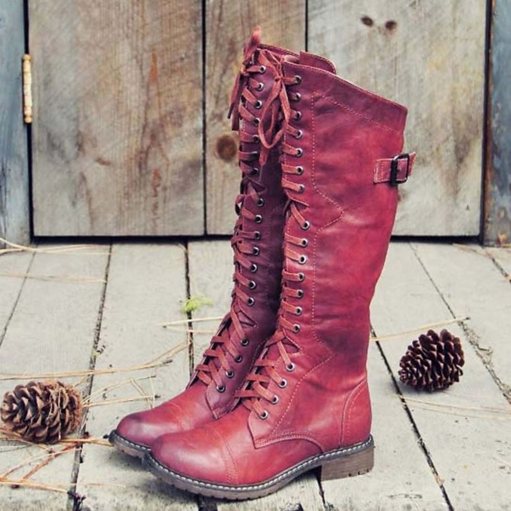 Women's Knee-High Lace-Up Riding Boots Block Heel