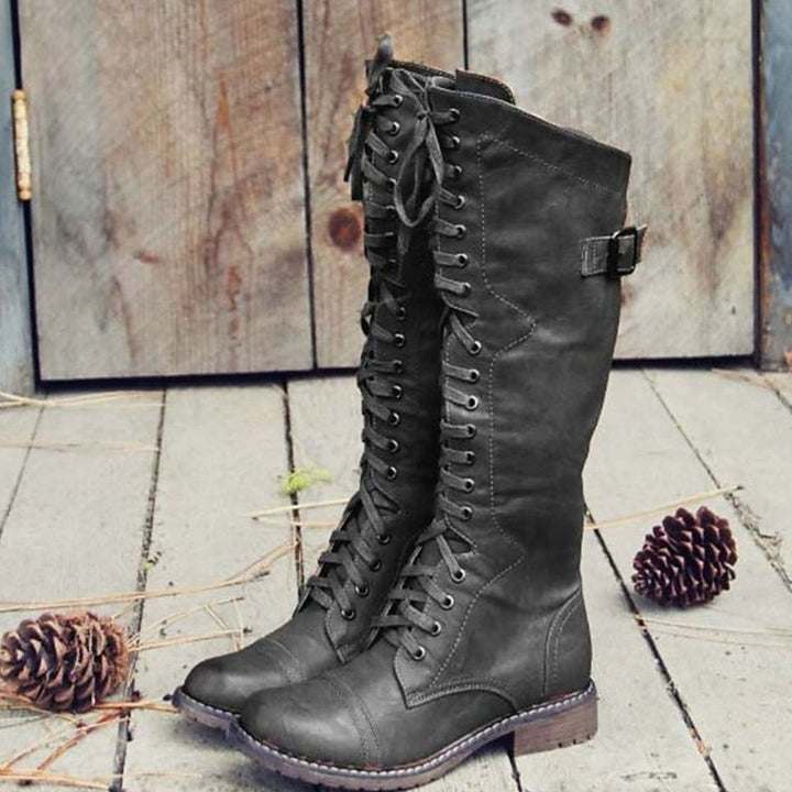 Women's Knee-High Lace-Up Riding Boots Block Heel