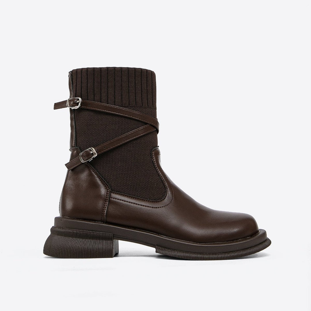 Women's Knit-Cuff Buckle-Strap Ankle Heeled Boots