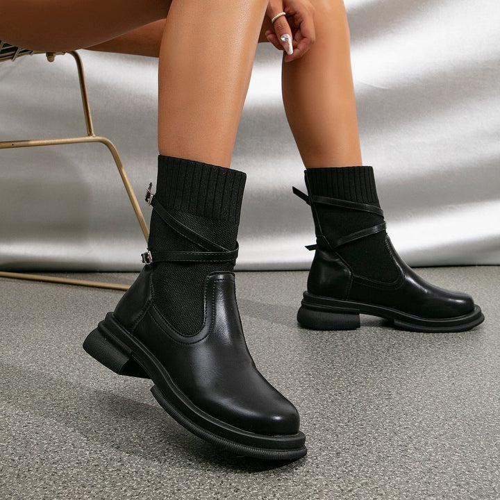 Women's Knit-Cuff Buckle-Strap Ankle Heeled Boots
