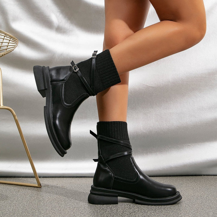 Women's Knit-Cuff Buckle-Strap Ankle Heeled Boots