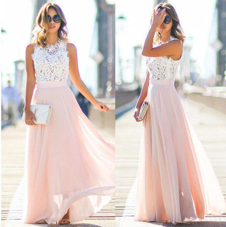 Women's Lace Bodice Chiffon Maxi Cocktail Party Dress