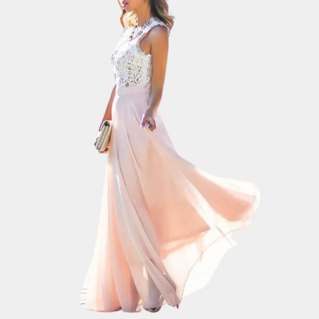 Women's Lace Bodice Chiffon Maxi Cocktail Party Dress