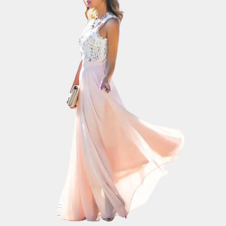 Women's Lace Bodice Chiffon Maxi Cocktail Party Dress