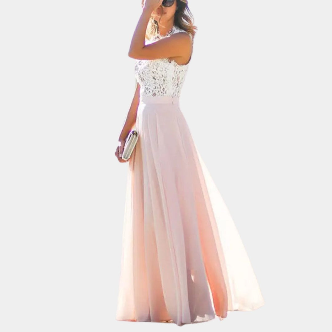 Women's Lace Bodice Chiffon Maxi Cocktail Party Dress
