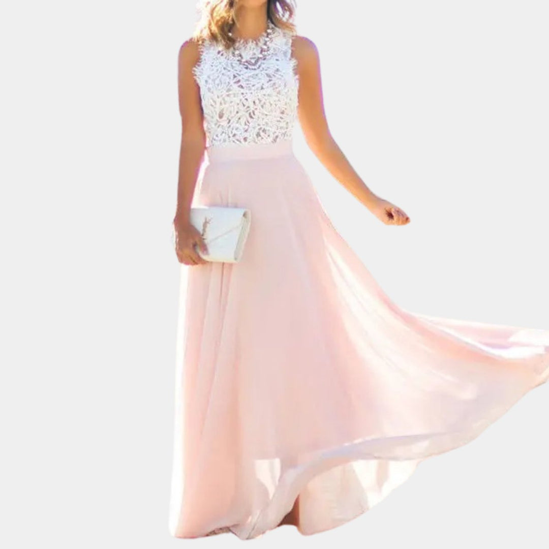 Women's Lace Bodice Chiffon Maxi Cocktail Party Dress