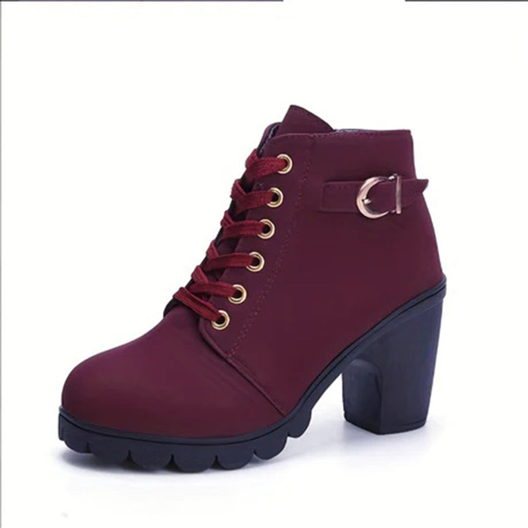 Women's Lace-Up Block Ankle Heeled Boots Buckle Platform