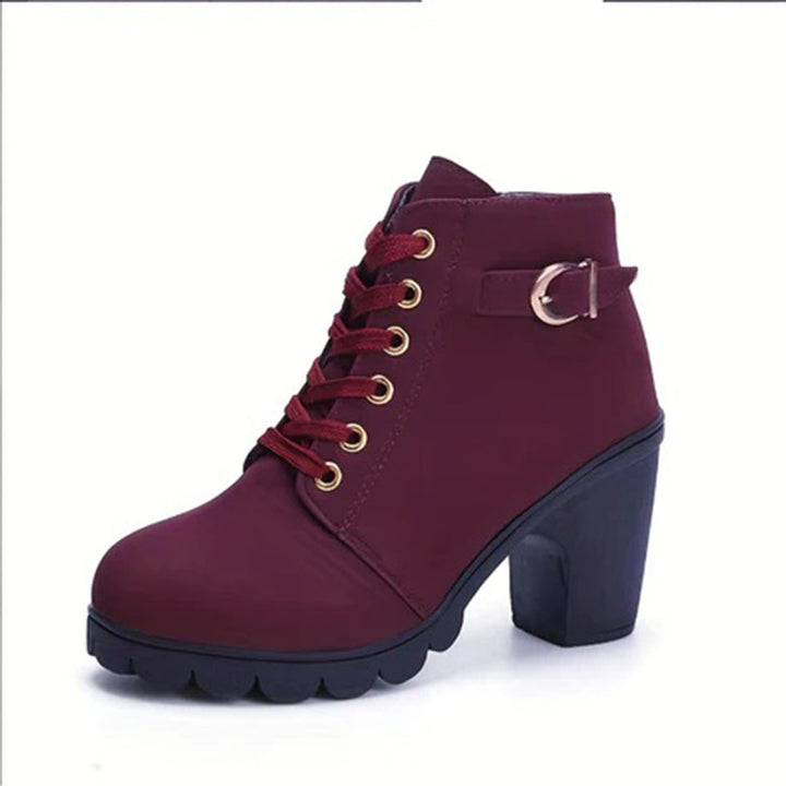 Women's Lace-Up Block Ankle Heeled Boots Buckle Platform