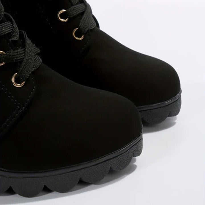 Women's Lace-Up Block Ankle Heeled Boots Buckle Platform