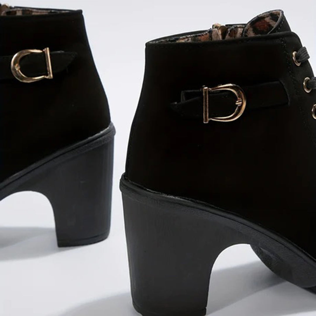 Women's Lace-Up Block Ankle Heeled Boots Buckle Platform