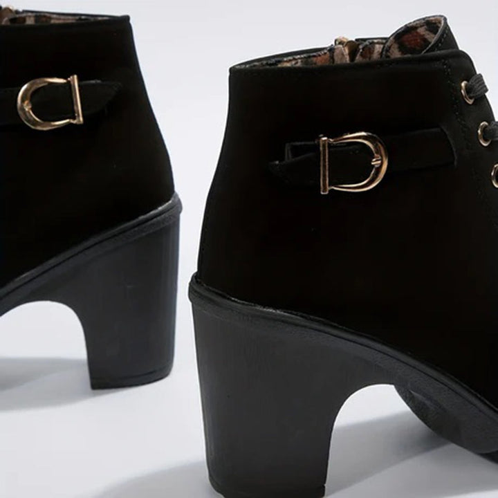 Women's Lace-Up Block Ankle Heeled Boots Buckle Platform
