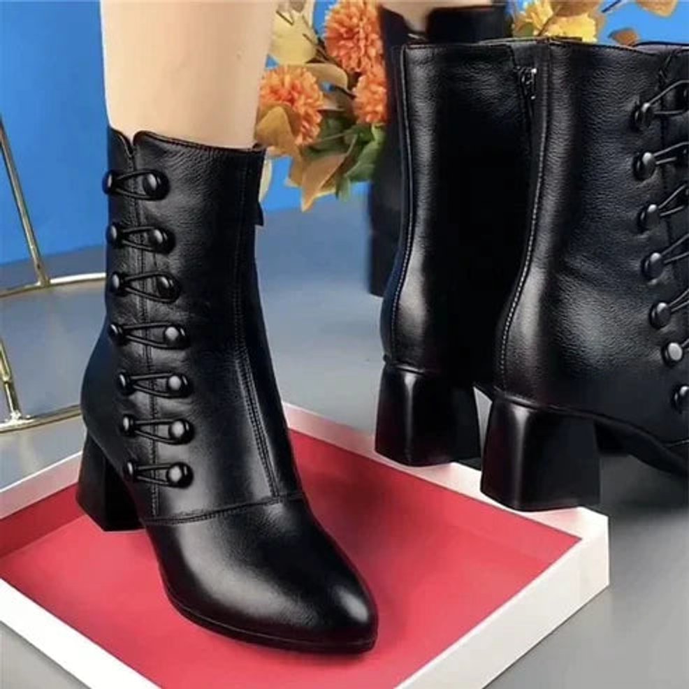 Women's Lace-Up Block Heel Ankle Heeled Boots