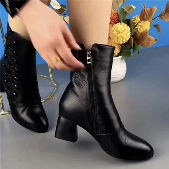 Women's Lace-Up Block Heel Ankle Heeled Boots