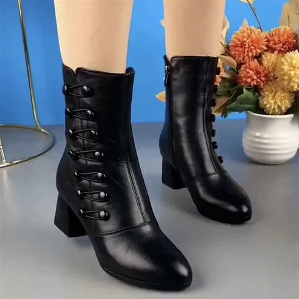 Women's Lace-Up Block Heel Ankle Heeled Boots