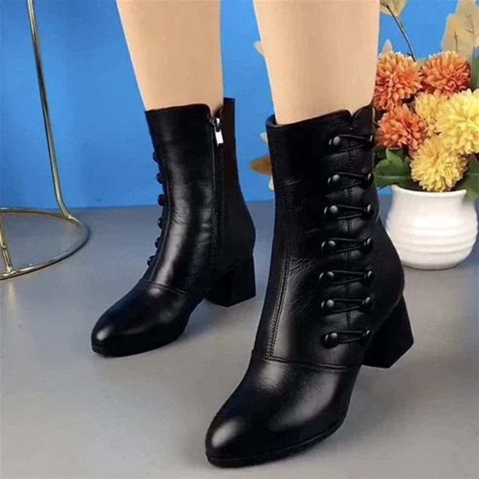 Women's Lace-Up Block Heel Ankle Heeled Boots