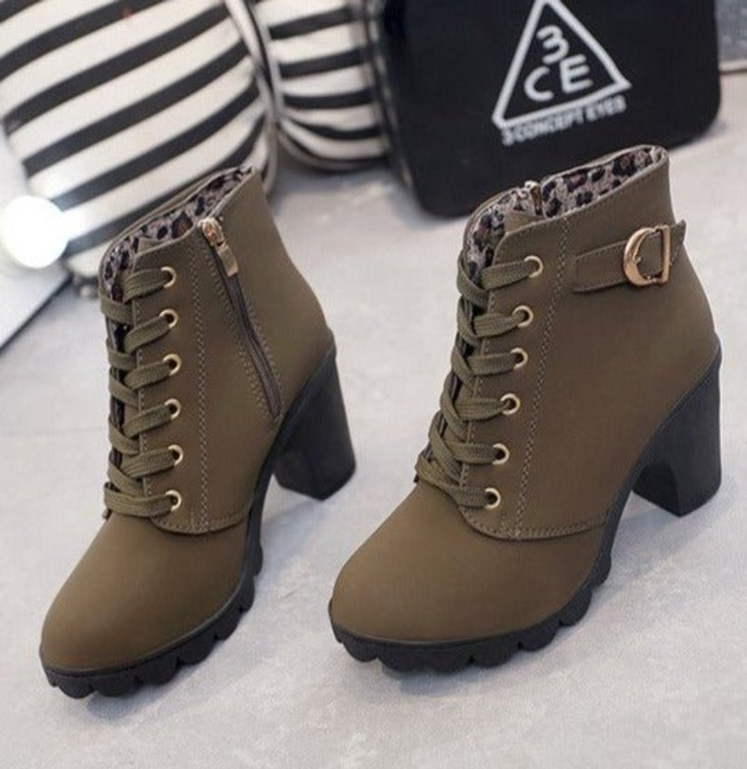 Women's Lace-Up Block-Heel Ankle Heeled Boots Gold-Eyelet Suede