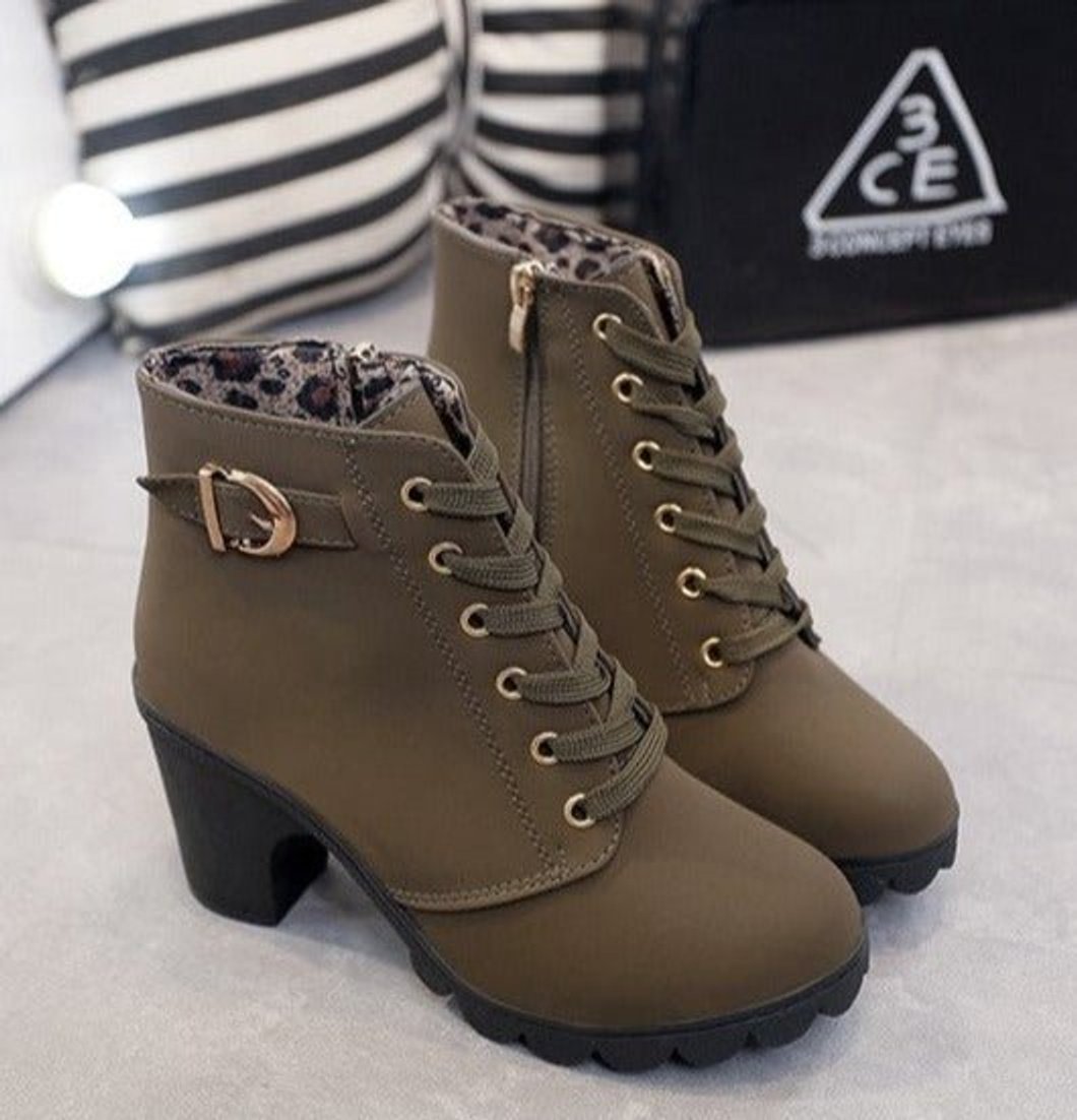 Women's Lace-Up Block-Heel Ankle Heeled Boots Gold-Eyelet Suede